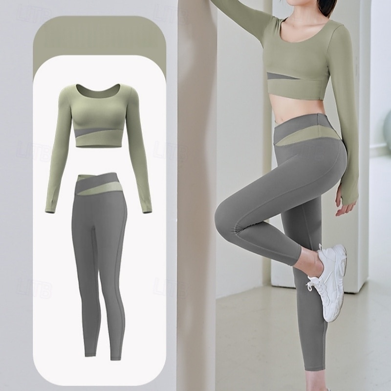 Women's Tracksuit Activewear Set 2 Piece Casual Long Sleeve High Waist Breathable Soft Fitness Gym Workout Running Sportswear Activewear Solid Colored Black Light Green Blue 2025 - $44.99 –P13