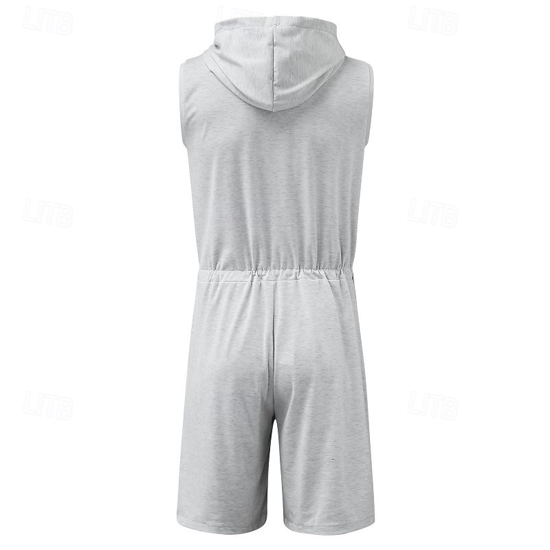 Homme Body Débardeur à capuche et short Sans manches Fermeture éclair Été Uni Sexy Occasionnel Une pièce À capuche Vacances Vert Armée Noir Gris T-shirt haut de gamme pour homme de 2025 ? $23.99 –P4