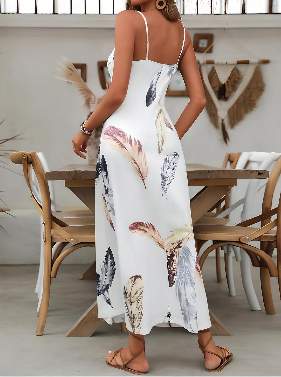 Women's Midi Dress Sundress A Line Dress Slip Dress Vacation Casual Vacation Daily Beach Regular Fit Graphic Feather Sleeveless V Neck White Summer Spring 2025 - $28.99 –P2