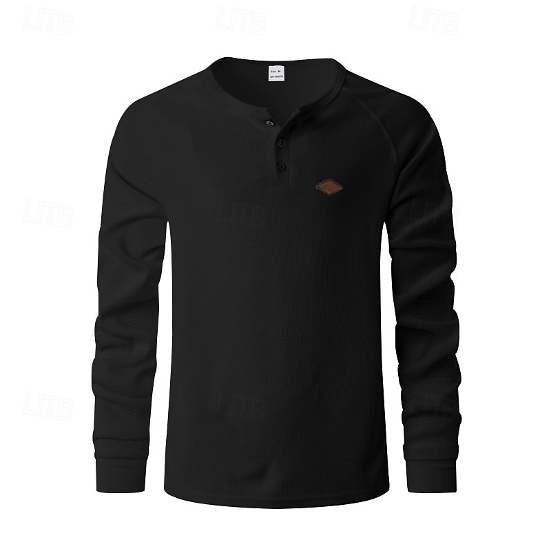 Pánské Tričko s knoflíkem Tričko Waffle Henley košile Tričko Henley Dlouhý rukáv Henley Jaro Podzim Bez vzoru Módní Designové Základní Knoflíky Dovolená ulice Jdeme ven Černá Bílá Královská modř Top 2025 - $17.49 –P10
