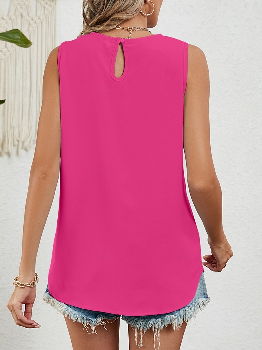 Dame Skjorte Bluse Helfarge Stilfull Fritid Ermeløs Crew-hals Vanlige topper Daglig Svart Hvit Rosa Vin Grønn Sommer Vår 2025 - $17.99 –P23