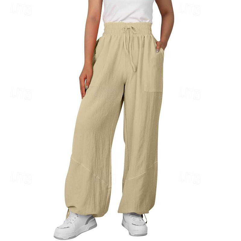 Mulheres Shorts de algodão e linho Calças inspiradas em linho Calças de linho de algodão Moda Roupa de rua Comprimento total Natural Tecido Bolsos Design de cordão elástico Exterior Confortável Rua de 2025 por $23.99 –P11