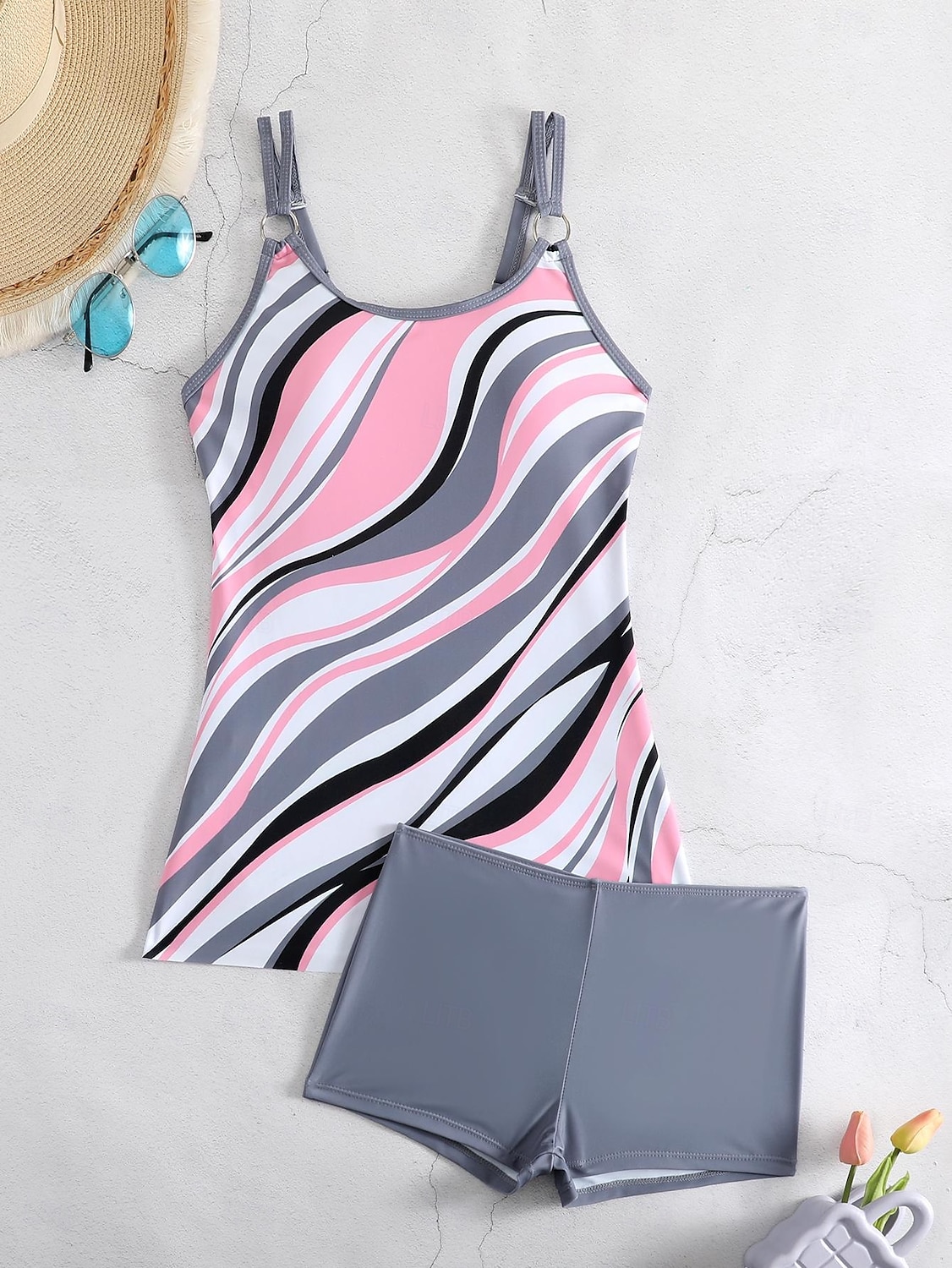 Dam Plusstorlekar Badkläder Tankini 2 st Längre baddräkt Pojkeben Baddräkt Öppen rygg Stickat Hög midja Stylish Sportig Flagga Randig Doppa Ärmlös Baddräkter 2025 - $24.99 –P8