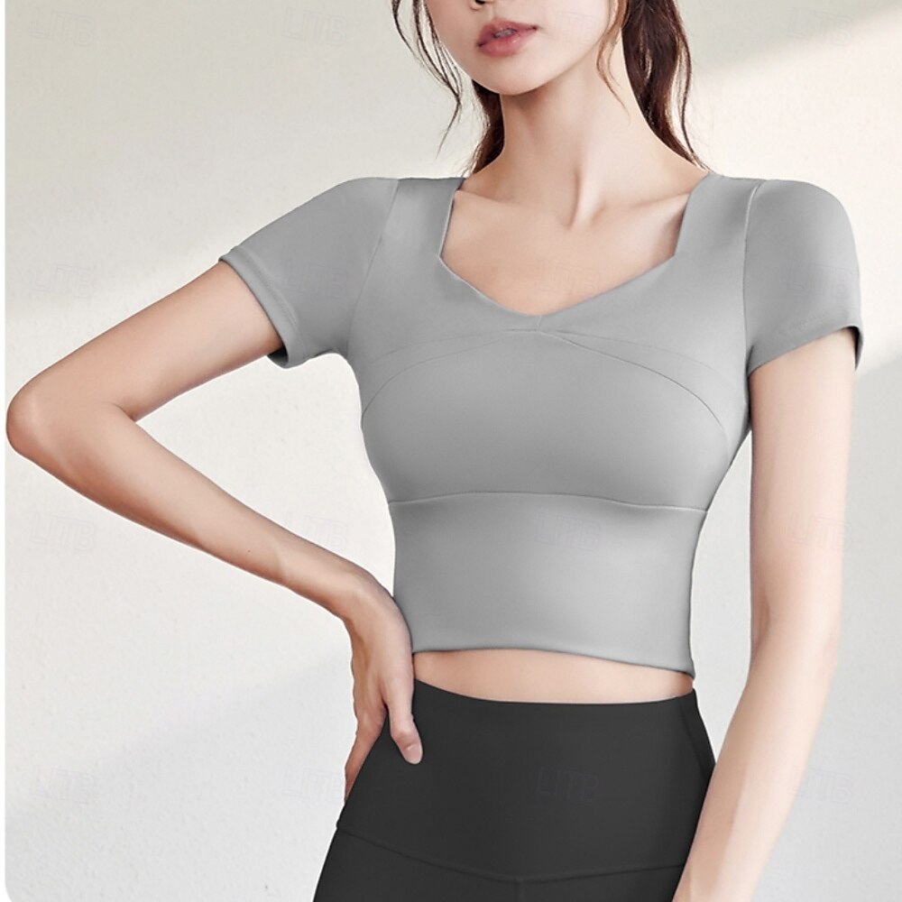 2025年 女性用 ランニングTシャツ 半袖 Tシャツ カジュアル アスレイジャー Vネック 高通気性 速乾性 ソフト ジムトレーニング ランニング ウォーキング スポーツウェア アクティブウェア ソリッド ブラック イエロー ピンク コレクション – $18.49 –P7