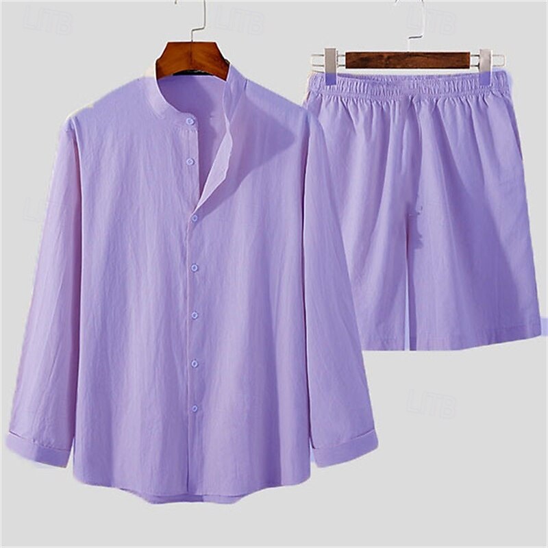 Per uomo Camicia Camicia di lino Camicia casual Camicia in cotone e lino Camicia con Bottoni Semplice Vacanza Streetwear Rosa Viola Albicocca Manica Lunga Collo alla coreana Primavera Abbigliamento del 2025 a $38.99 –P5
