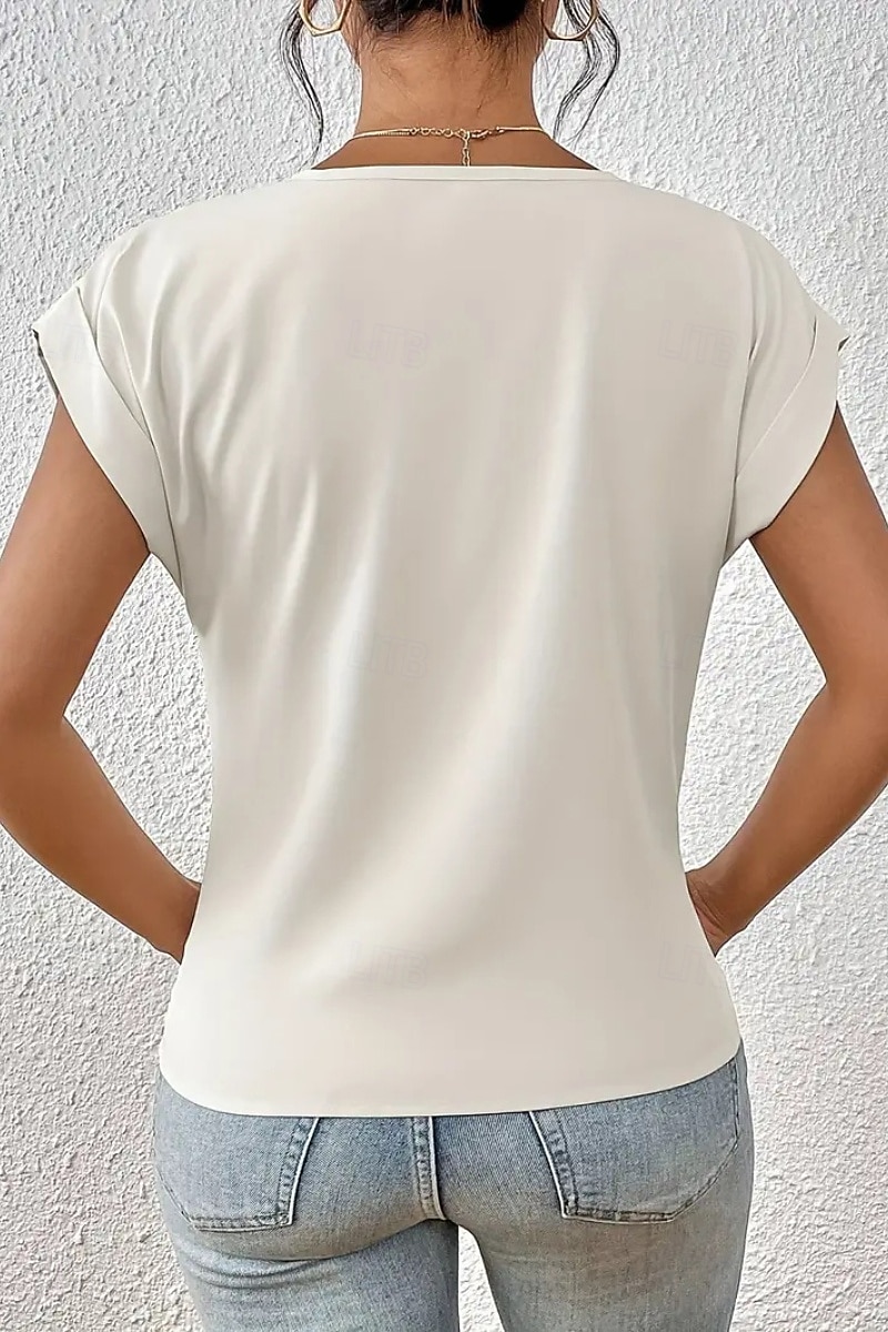 Damen Bluse Einfach Modern Lässig Kurzarm V Ausschnitt Normale Oberteile Täglich Ausgehen Gerafft Erröten Sie Rosa Schwarz Weiß Wein Sommer 2025 - $16.49 –P5