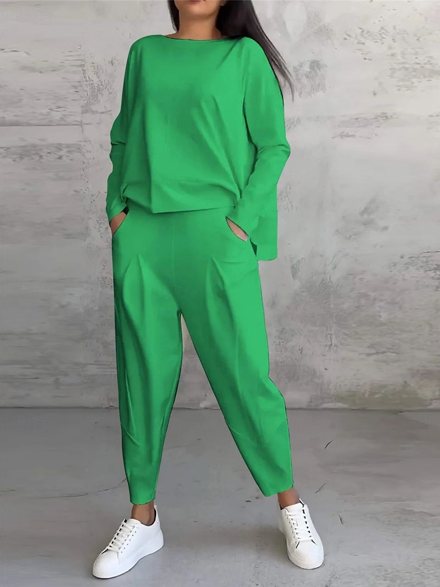 Damen 2 Teile Fashion Streetwear Alltag Sweatshirt Lange Ärmel Rundhals Unifarben Freizeit Alltag Schwarz Weiß Pink Sommer Reguläre Passform 2025 - $31.99 –P4