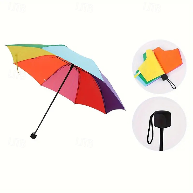 Waterproof Sunshade Rainbow Folding Umbrella Tri-fold Portable And Durable Polyester Material Outdoor Use Seven Colors 2025 - $23.99 –P1