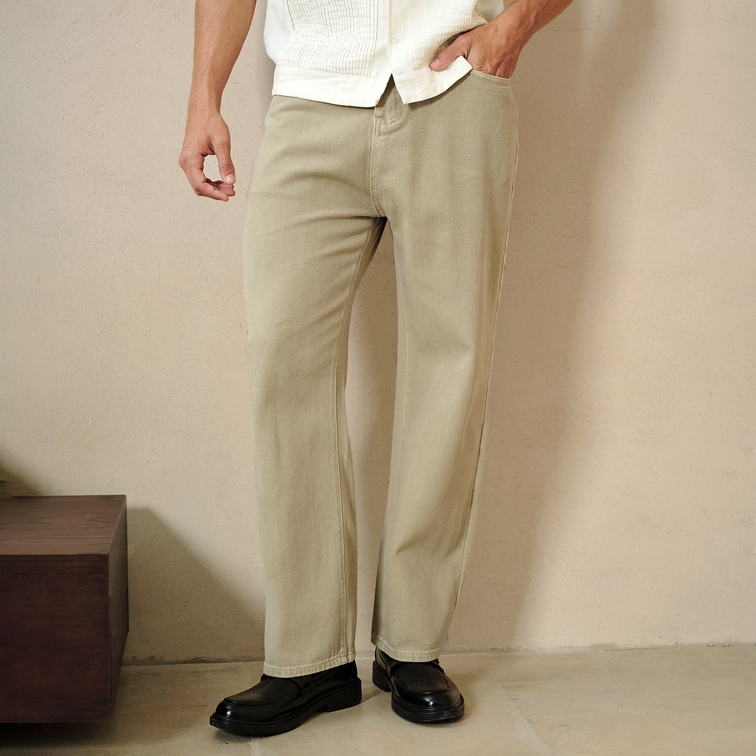 Homme Pantalon chino Boutons Avec Poches Jambe Droite Couleur Unie Longueur complète Extérieur Vacances Occasionnel Élégant Vacances Kaki clair Noir Micro-Élastique de 2025 ? $39.99 –P2