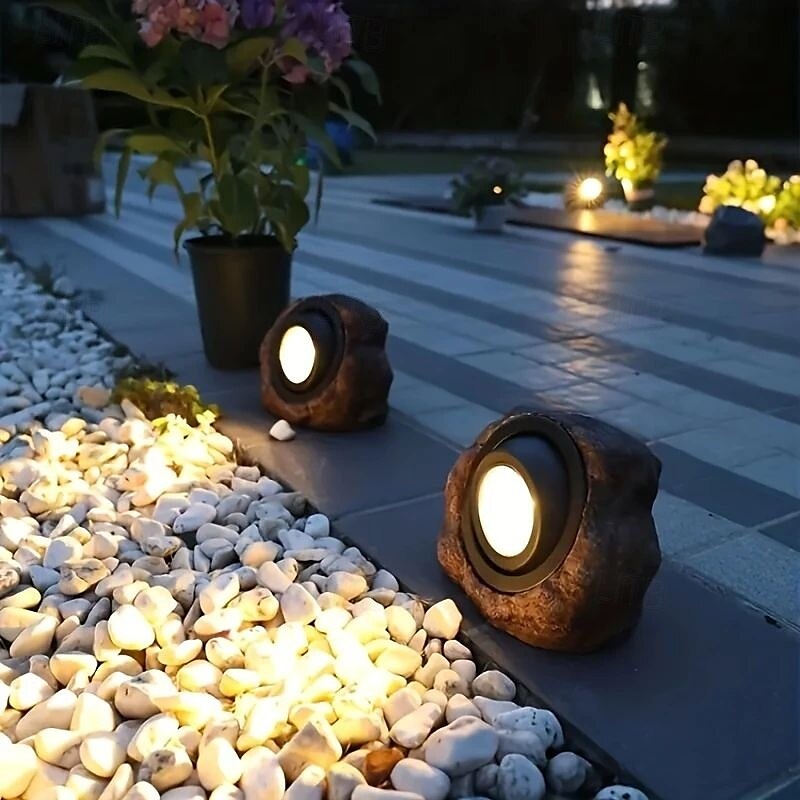 led solenergi utomhusljus spotlights bärbar vattentät led varmvit/vit spotlight landskapssimulering stenljus för trottoar innergård gräsmatta belysning 1st 2025 - $50.99 –P2