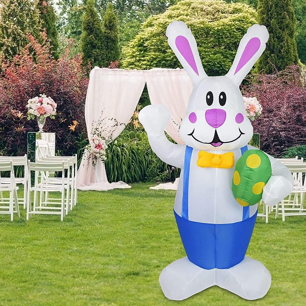 Modelo inflable de Pascua de 1,9 m/6,2 pies, mono con forma de conejo que sostiene un huevo de Pascua con luz, enchufe AU/EU/UK/US, para interiores y exteriores, patio, jardín, césped, fiesta, 2025 - $86.99 –P4