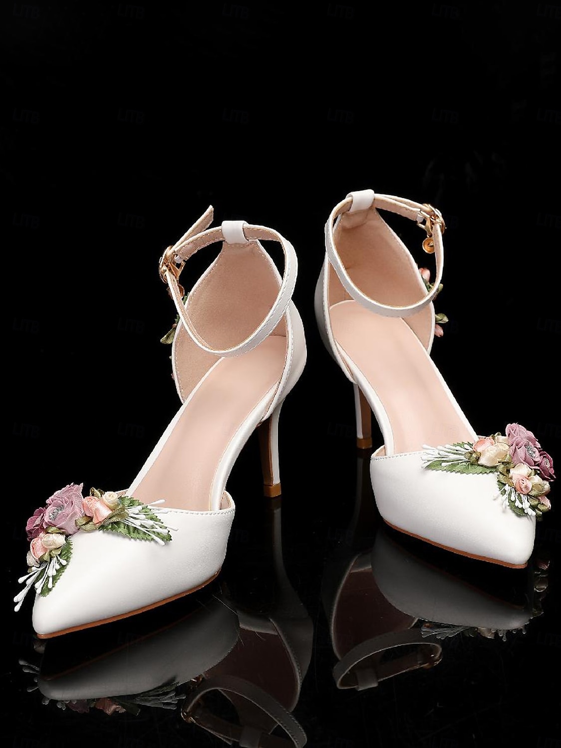 hvite blomstrede høyhælte pumps med matchende clutch – romantiske sko til bryllup og spesielle anledninger for kvinner blå rhinestone bue wedge s 2025 - $99.99 –P1