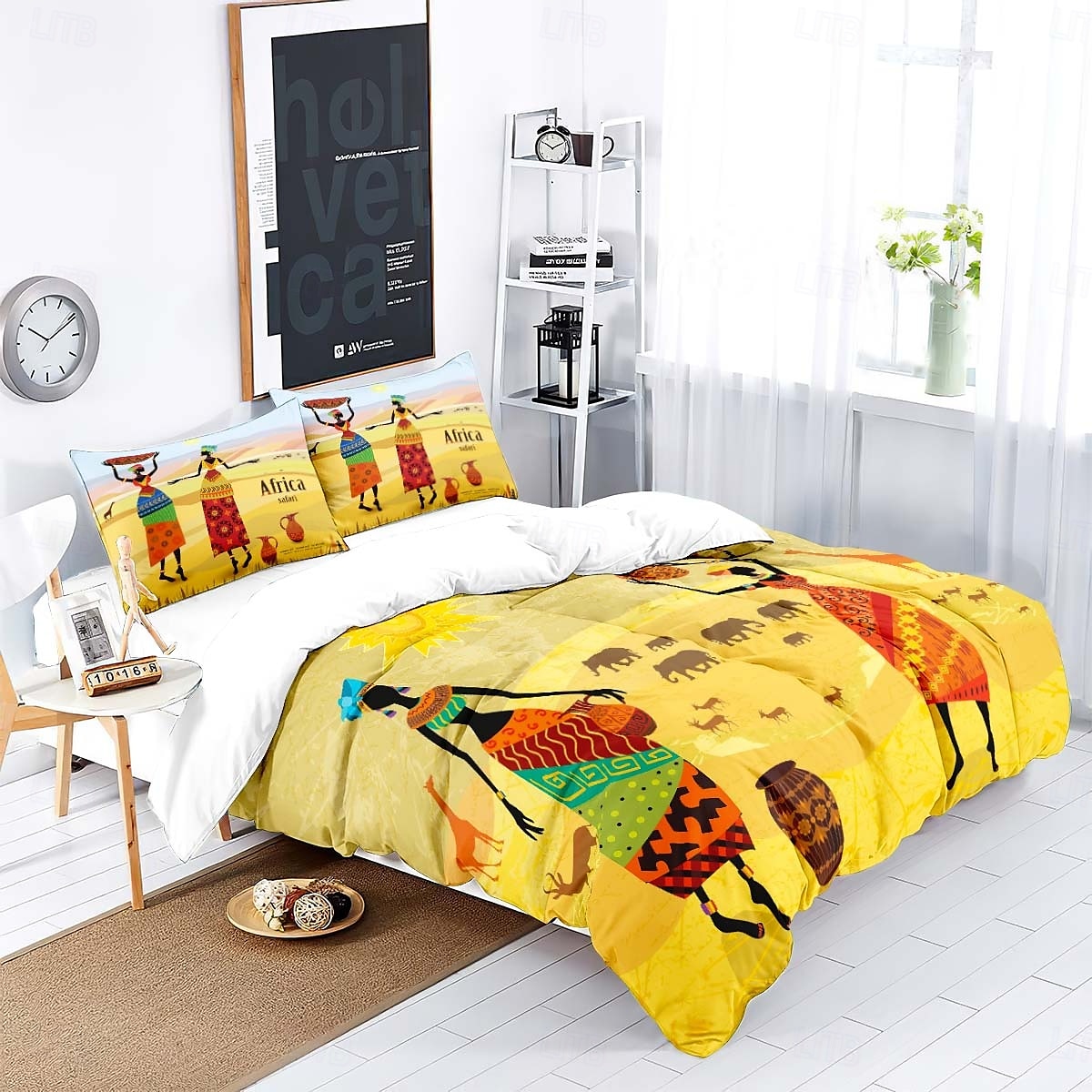 Three piece set of African primitive tribal character prints down duvet cover hotel bedroom guest room famous guest bed bedding comfortable set 1 down duvet cover 2 pillowcases king size bed s 2025 - $34.99 –P14