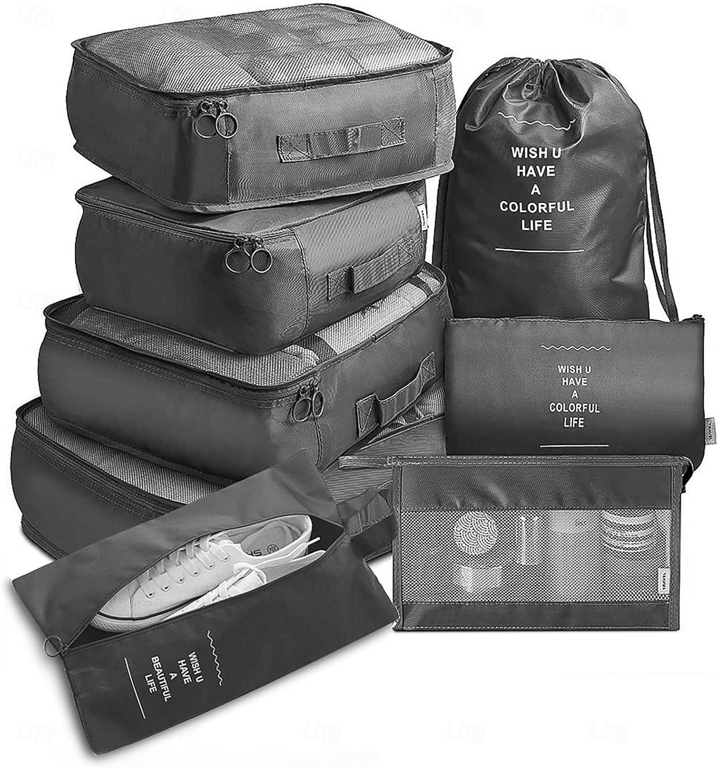 8-Piece Compression Packing Cubes Set for Travel, Luggage Organizer, Clothing and Accessories Sorting Storage Bags, Suitcase Organizing Set for Efficient Packing 2025 - $17.49 –P9