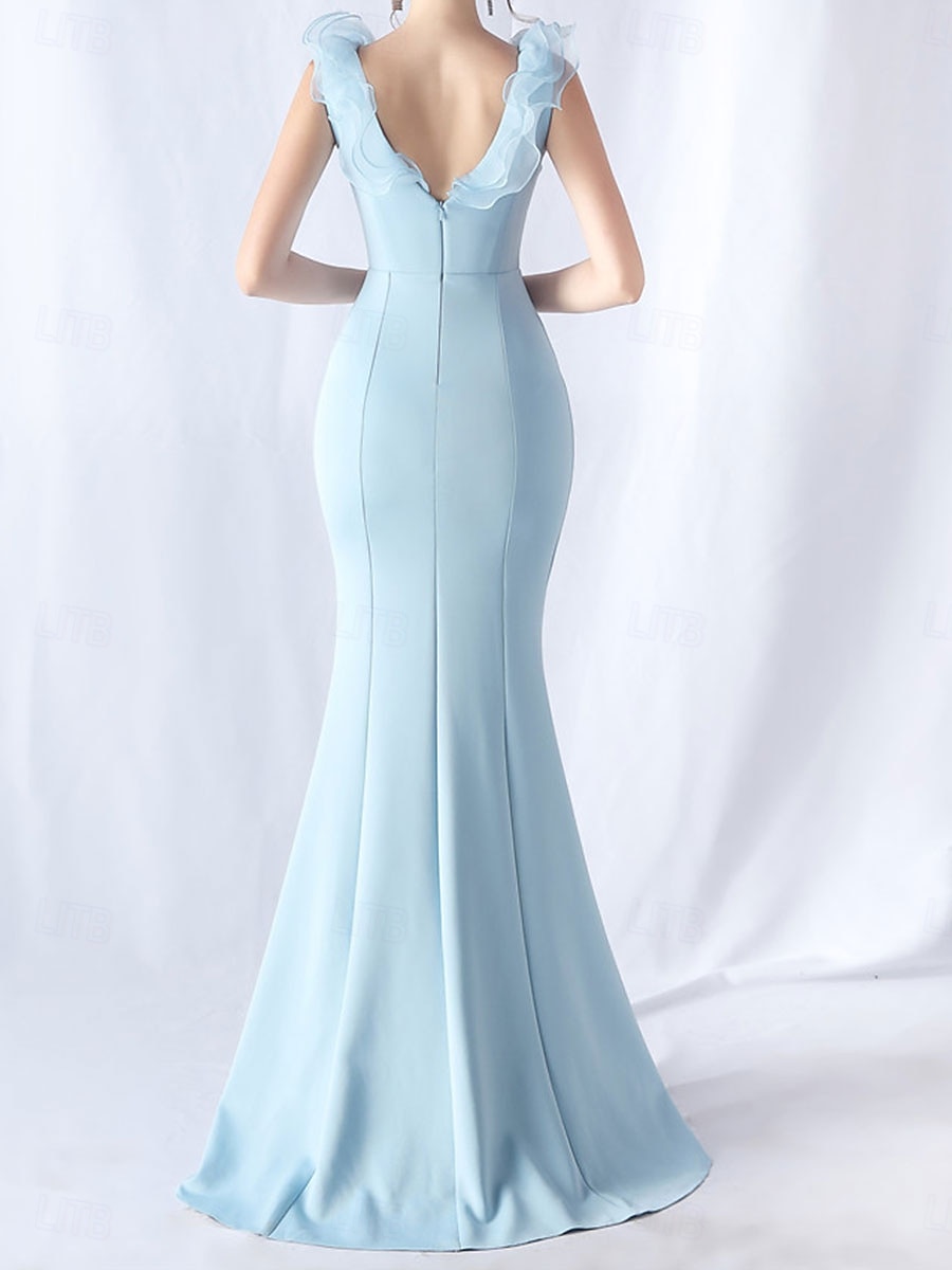 Mořská panna  Trubka Šaty na quinceaneru Elegantní Šaty Svatební Svatební host Délka podlahy Bez rukávů V výstřih Spandex s volánky 2025 - $86.99 –P6
