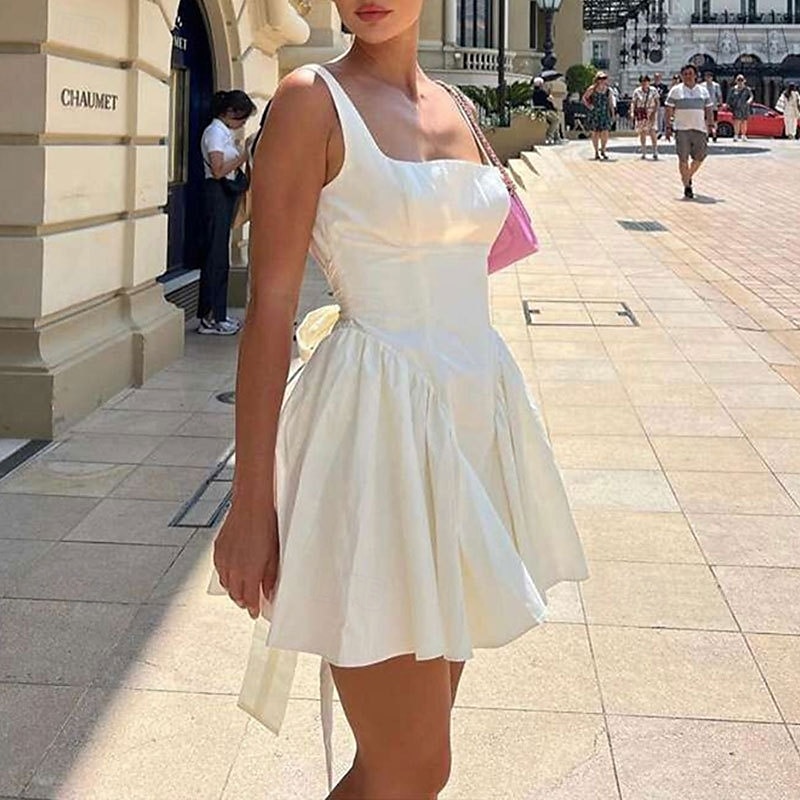 Per donna Mini Abito Abito Bianco Abito da laurea Abito Sottoveste Moda Moderno All'aperto Vacanza Laurea Vestibilità regolare Semplice Senza Maniche Spalline sottili Nero Bianco Rosa Estate del 2025 a $31.99 –P4