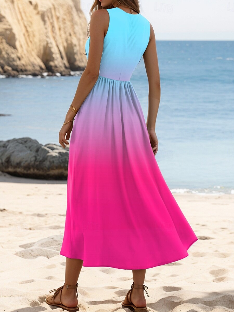 Damen Midikleid Sommerkleid Lässig Täglich Normale Passform Grafik Farbverläufe Ärmellos U-Ausschnitt Rote Sommer 2025 - $35.99 –P2