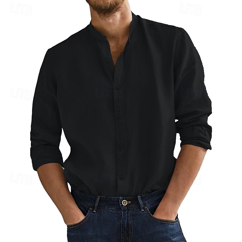 Per uomo Camicia Camicia con colletto alla coreana Camicia Estiva Abbigliamento da spiaggia Camicia casual Camicia con Bottoni Tinta unica Vacanza Crociera Nero Bianco Rosa Arancione Manica Lunga del 2025 a $23.99 –P4