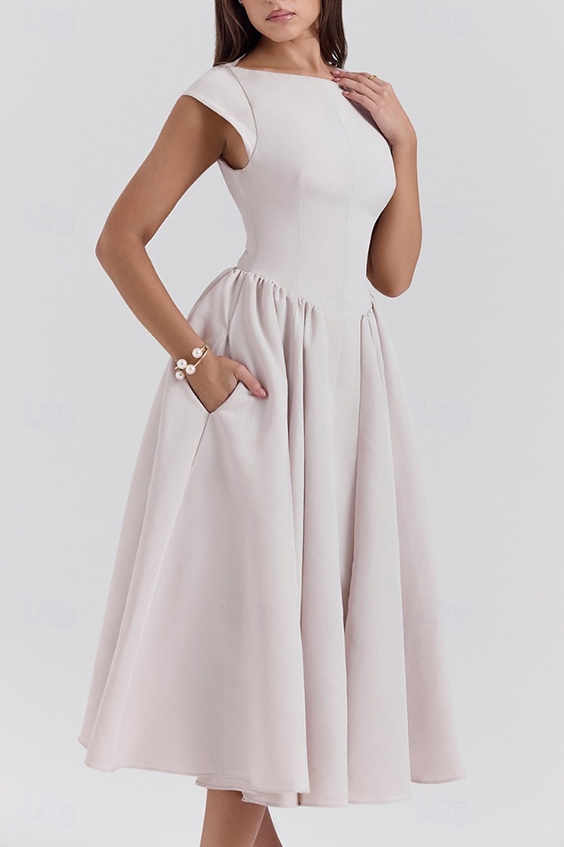 Dames Halflange jurk Witte jurk Modieus Modern Verjaardag valmistuminen Afspraakje Normale pasvorm Effen Mouwloos Strakke ronde hals Zwart Lichtgrijs Beige Zomer 2025 - $33.99 –P19