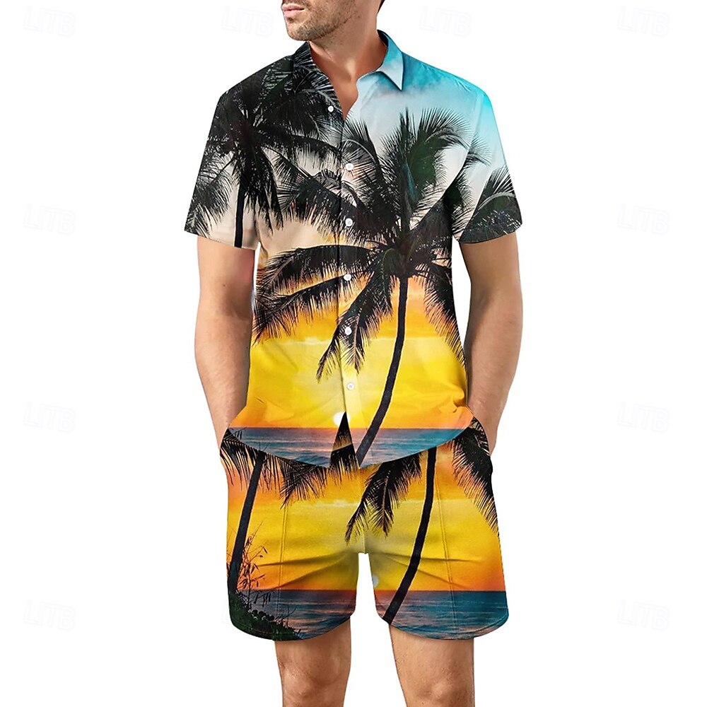 Męskie Drzewo palmowe 2szt Zestawy koszul Koszula hawajska Krótki rękaw Krótkie spodnie Wieczorne Codzienny wakacje na plaży Codzienny Ubrania wakacyjne Druk 3D Lato Turkusowy Zielony 2025 - $37.99 –P2