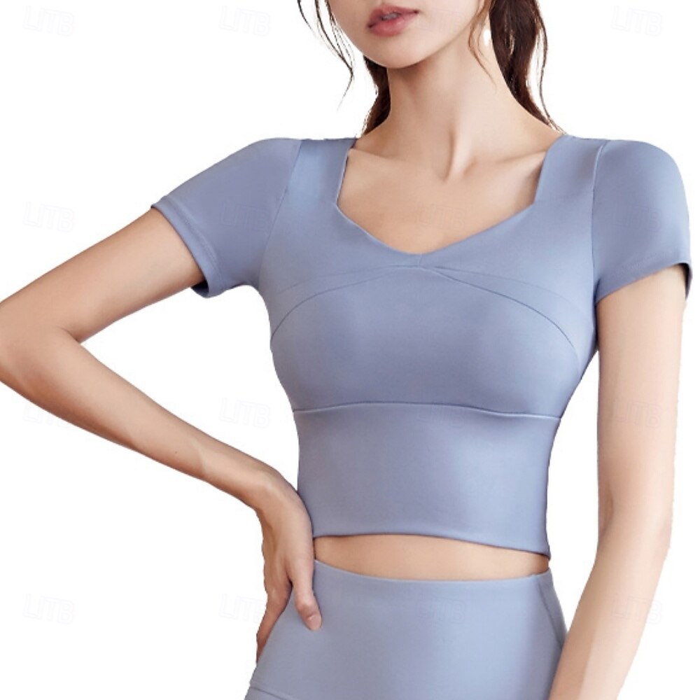 2025年 女性用 ランニングTシャツ 半袖 Tシャツ カジュアル アスレイジャー Vネック 高通気性 速乾性 ソフト ジムトレーニング ランニング ウォーキング スポーツウェア アクティブウェア ソリッド ブラック イエロー ピンク コレクション – $18.49 –P13
