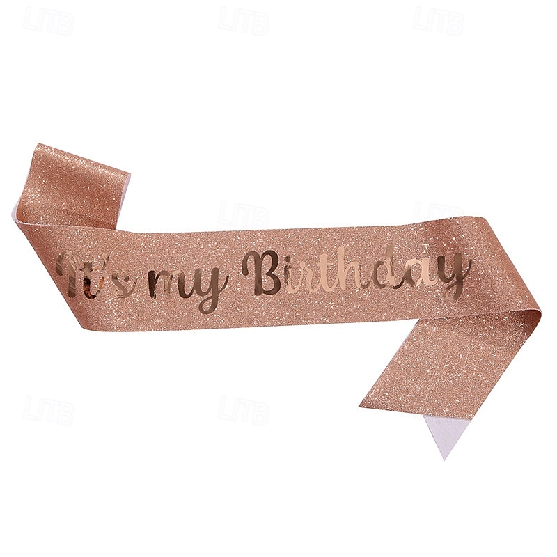 fascia per festa di compleanno in tessuto elastico glitterato, fascia "è il mio compleanno", cintura scintillante per feste per decorazioni per feste di compleanno per bambine del 2025 a $4.99 –P13