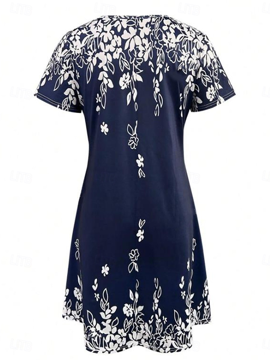 Abito Mini Donna A Line Abito Casual Abito T Shirt Abito Tee Abito Estivo Stiloso Casual Vacanza Quotidiana Fit Normale Grafica Floreale Manica Corta Collo Tondo Blu del 2025 a $22.99 –P2