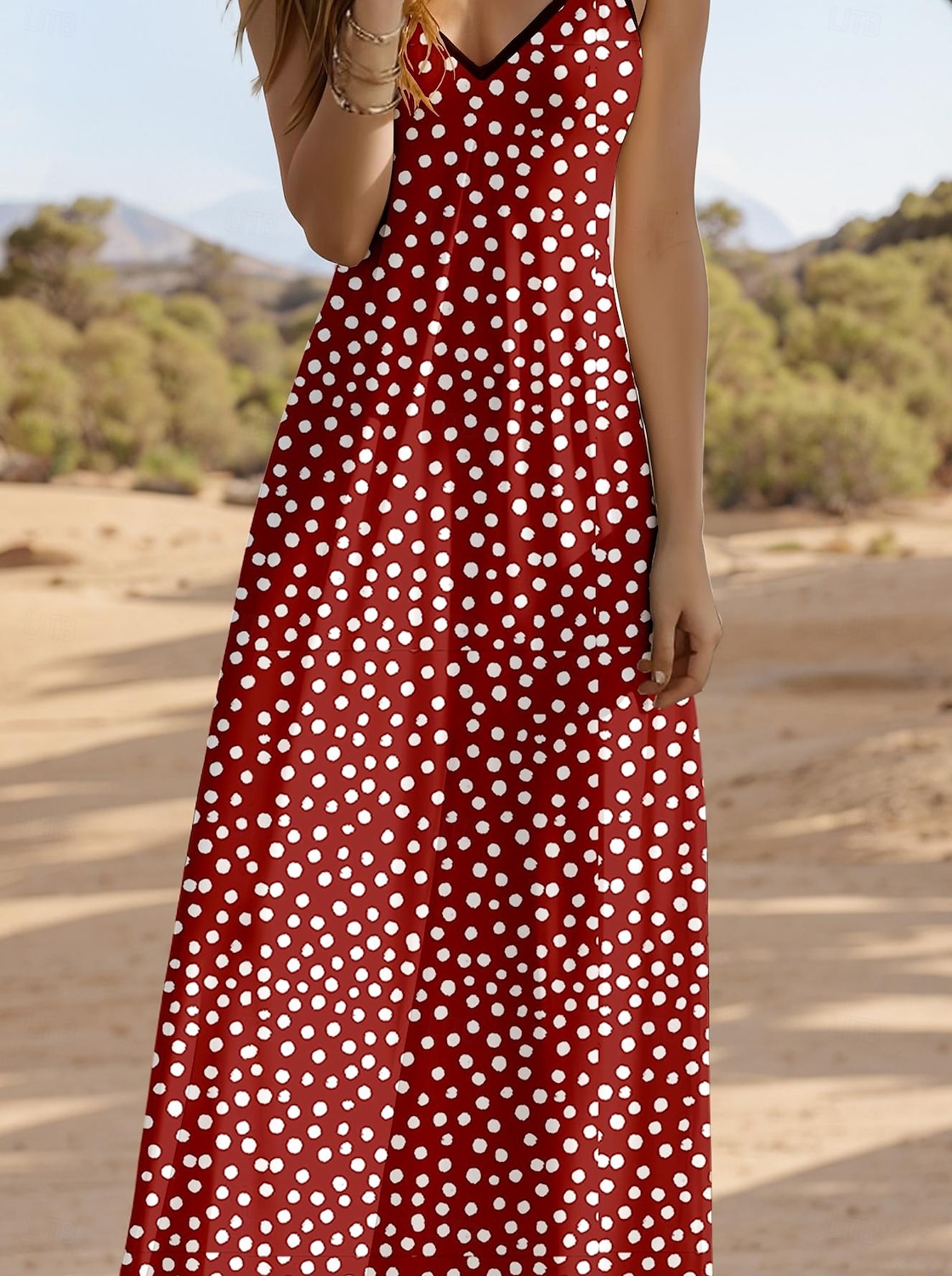 Abito Maxi Donna Abito estivo Abito a A Abito sottoveste Vacanza Casual Quotidiano Spiaggia Taglio Regolare Grafico Pois Senza maniche V Collo Bordeaux Estate Primavera del 2025 a $34.99 –P3