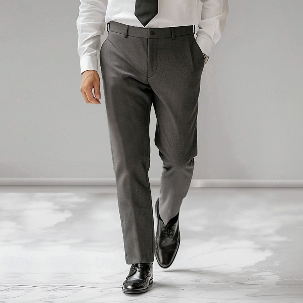 Men's Dress Pants Solid Color Wearable No-Iron Full Length Formal Wedding Party Elegant Fashion Black Grey Micro-elastic 2026 - $56.99 –P1