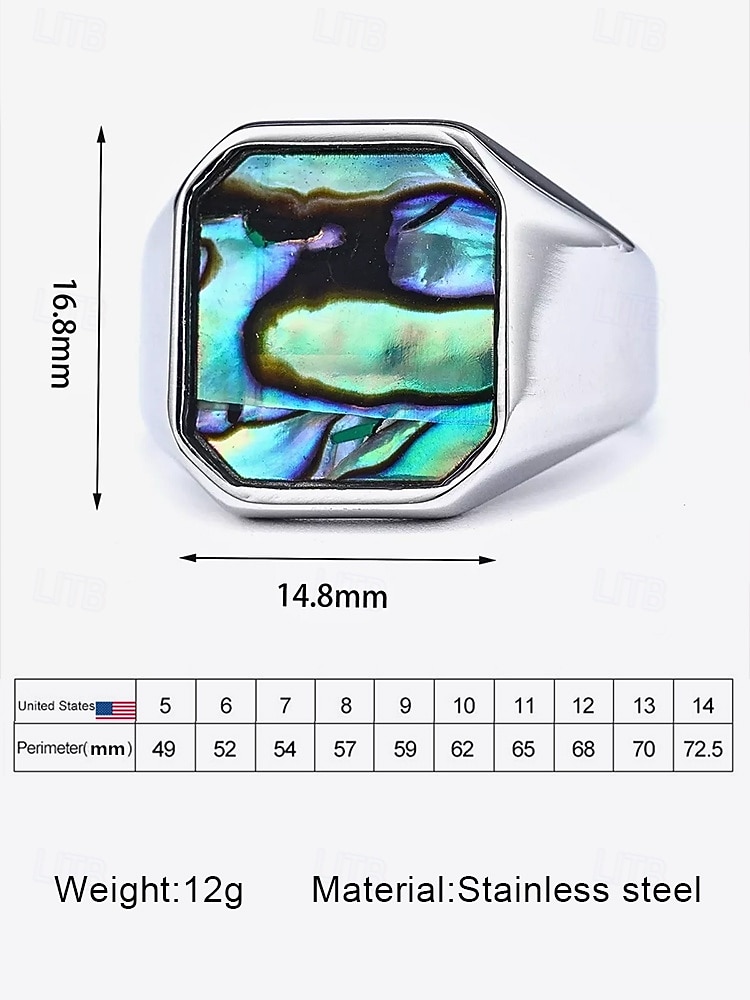 Men's square streamer shell stainless steel ring, gold and silver, fashionable and individual, suitable for daily vacation wear and casual gatherings 2026 - $14.99 –P7