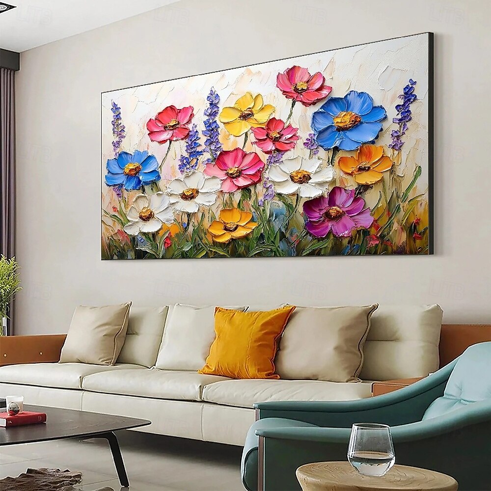 peinture à l'huile faite à la main fleurs sauvages peinture 3d texture fleur en fleurs peinture toile extra large taille flore peinture à l'huile colorée art mural art mural botanique décor rose œuvre de 2025 ? $75.99 –P6