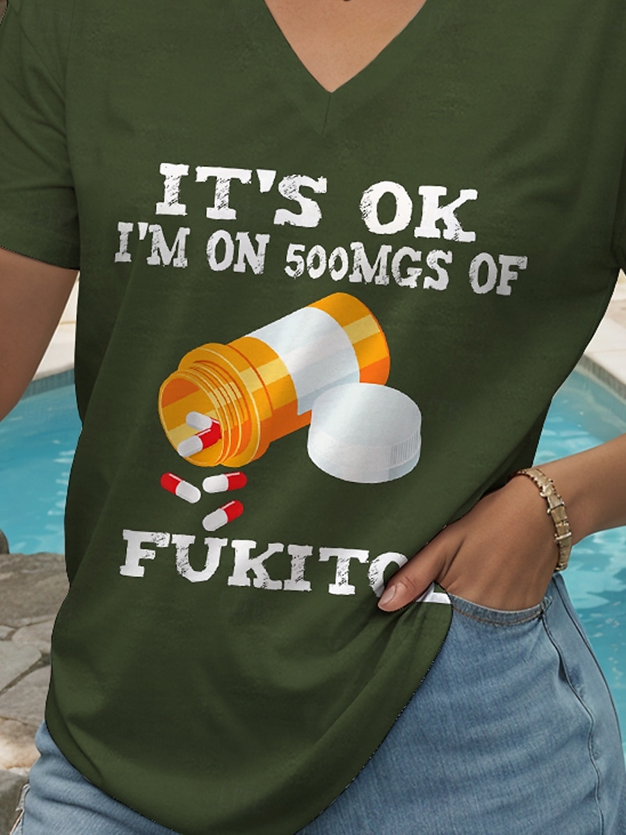 Pentru femei Tricou Grafic Scrisă Casual Manșon scurt În V Topuri obișnuite Zilnic Imprimeu Negru Albastru Prăfuit Trifoi Vară Primăvară 2025 - $19.99 –P3