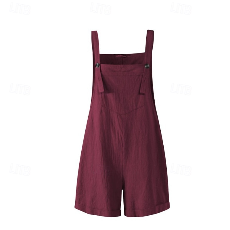 Damen Normal Leinen-inspirierte Hosen Lässig Einfarbig Ärmellos U-Ausschnitt Knöpfe Täglich Ausgehen Normale Passform Schwarz Blau Fuchsie Sommer 2025 - $21.99 –P4