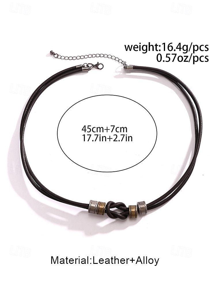 Men's Leather Necklace and Bracelet Set – Vintage Knot Design with Metal Accents, Adjustable Handmade Jewelry for Casual, Biker, and Boho Style, Perfect for Daily Wear and Gifts 2025 - $14.99 –P8