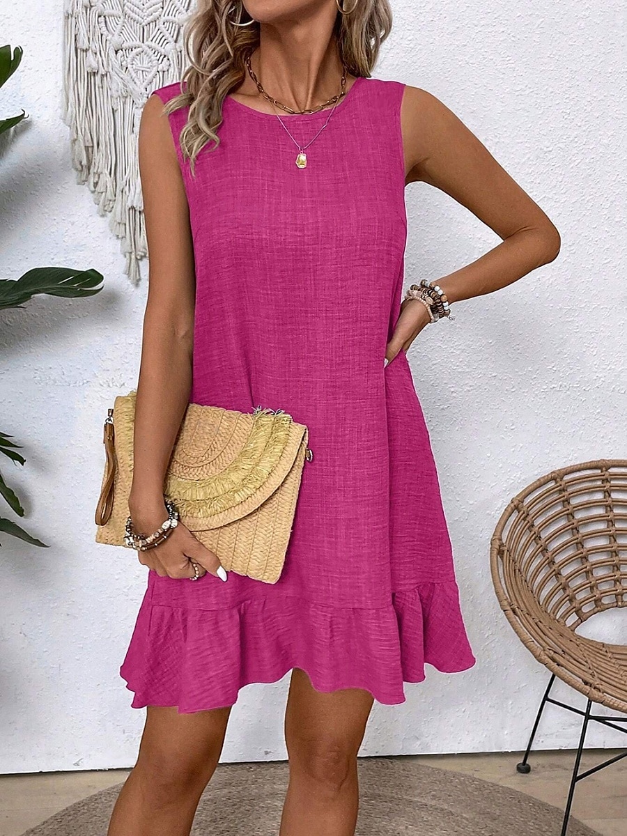 Dames Mini Jurk Off The Shoulder Jurk Casual Buiten Reguliere Pasvorm Grafisch Mouwloos Ronde Hals Blauw Fuchsia Groen Abrikoos Zomer 2025 - $23.99 –P11