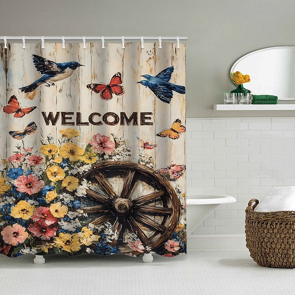 Shower Curtain with Hooks 180cm*180cm(70"*70") Polyester Washable Waterproof Pattern Bathroom Bathtub Decor Floral Bird Plant 2025 - $19.99 –P1
