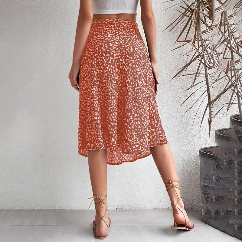 Dame الالتفاف A-linje Fritid Knelang Mellomhøyt liv Skjørt Blomstret Trykt mønster Mikroelastisk Feriereise Gate Svart Gul Blå Oransje Sommer Polyester 2025 - $21.99 –P4