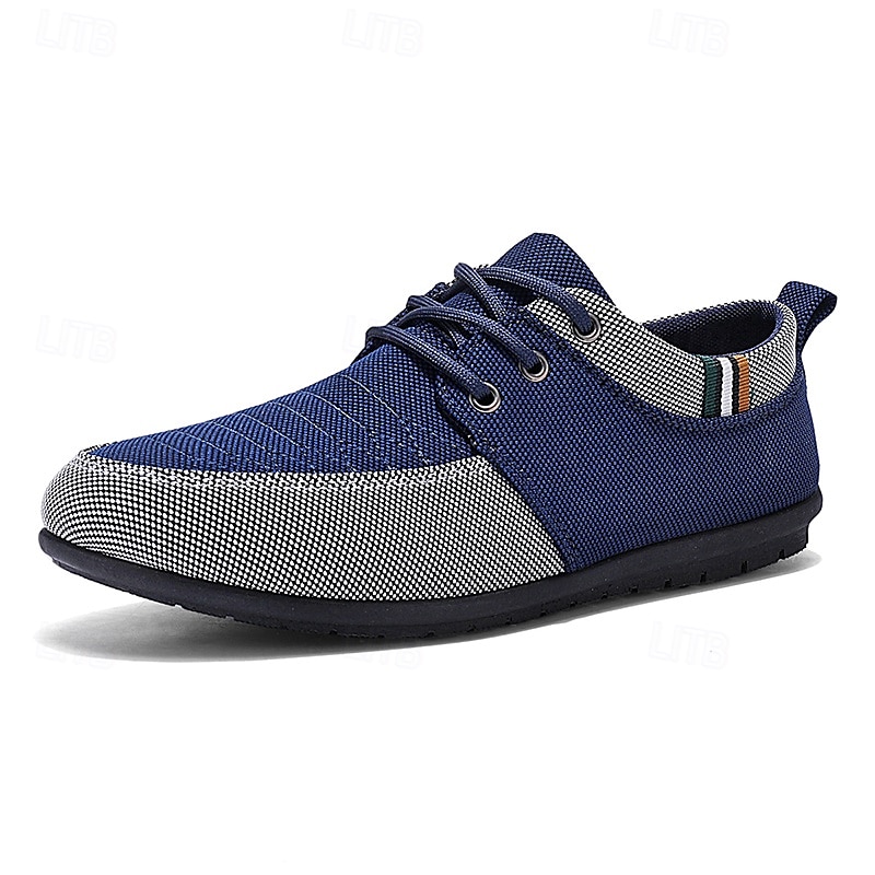 sapatos masculinos casuais com cadarço em bege e azul marinho, design exclusivo em tecido, perfeitos para o estilo e conforto do dia a dia de 2025 por $24.99 –P1