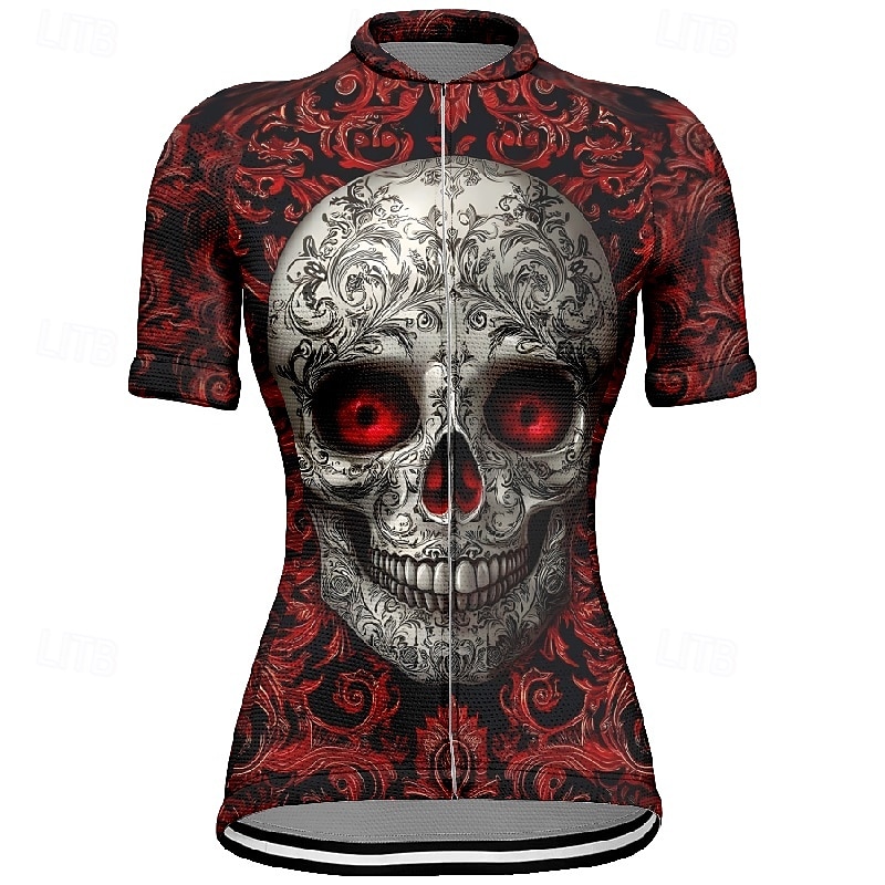 Women's Cycling Jersey Short Sleeve Bike Tee Tshirt Jersey with 3 Rear Pockets Mountain Bike MTB Breathable Quick Dry Anatomic Design Wicking Wine Red Black Red Skull Sports Clothing Apparel 2025 - $23.99 –P13