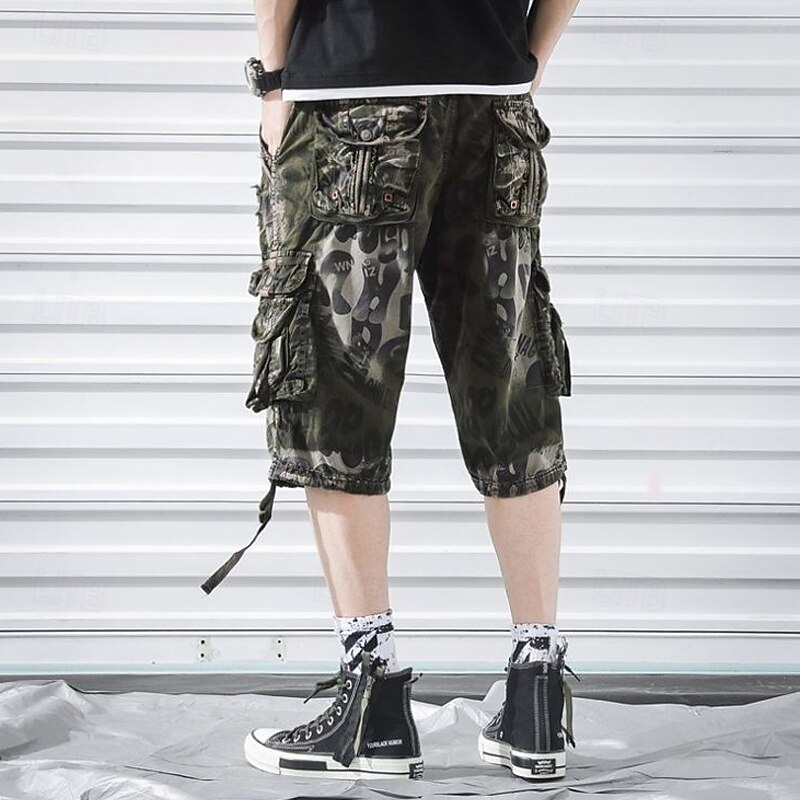Homens Capri Cargo Shorts Calças Capri Shorts camuflados Cintura elástica Bolso multi Bolso com aba camuflagem Conforto Vestível Comprimento da panturrilha Ao ar livre Esporte Diário Moda Casual Azul de 2025 por $28.99 –P4
