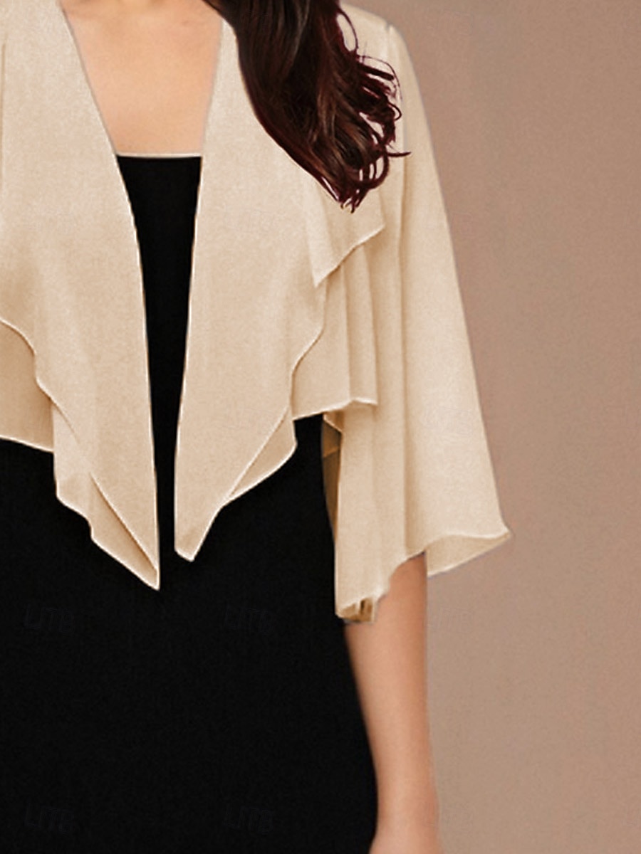 Women's Flowy Tops Chiffon Tops Solid Color Elegant 3/4 Length Sleeve Asymmetrical Crop Tops Wedding Guest Champagne Summer Spring Fall 2025 - $29.99 –P3