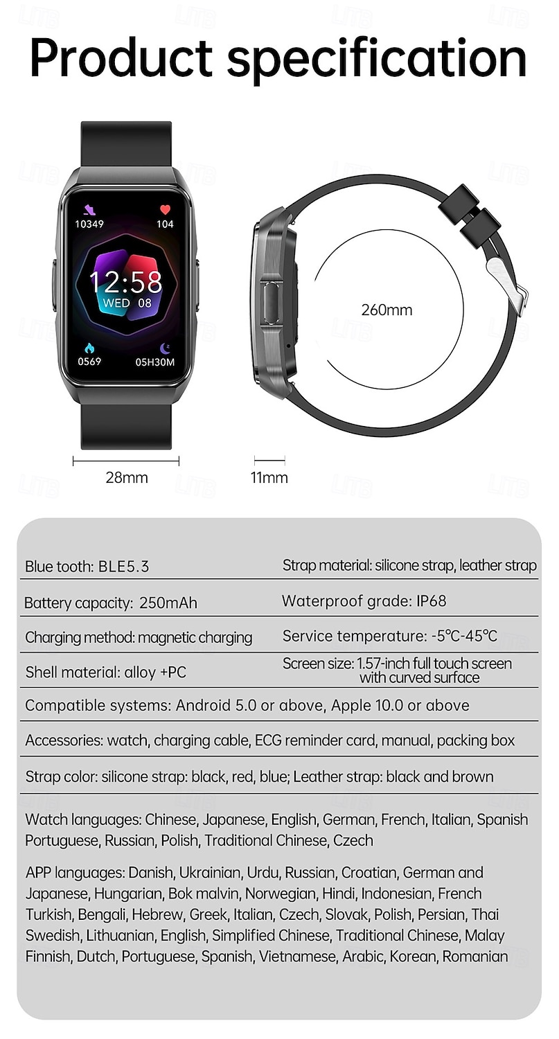 696 ET650 Smart Watch 1.57 inch Smart Band Fitness Bracelet Bluetooth ECG+PPG Pedometer Call Reminder Compatible with Android iOS Women Men Hands-Free Calls Message Reminder IPX-0 27.5mm Watch Case 2025 - $64.99 –P17