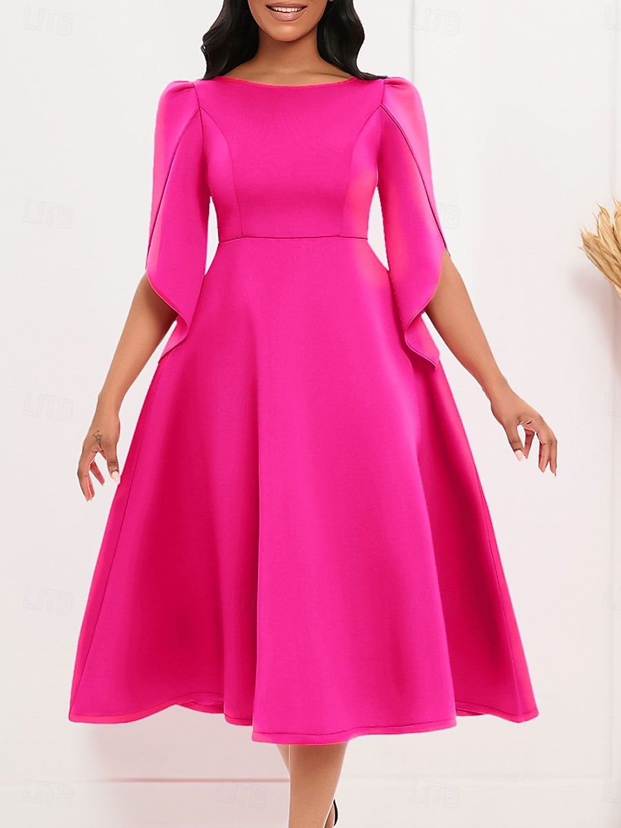 Kleid Mutter der Braut Elegantes Freizeitkleid Rundhalsausschnitt Knie-Länge Polyester 3/4 lange Ärmel mit einfarbig 2025 - $79.99 –P6