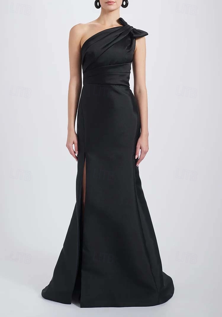 Sirène  Trompette Mère de la Mariée Robe Élégante Vintage Simple Épaule Dénudée Longueur de Sol Satin Sans Manches avec Nœud(s) Plis de 2025 ? $146.99 –P7