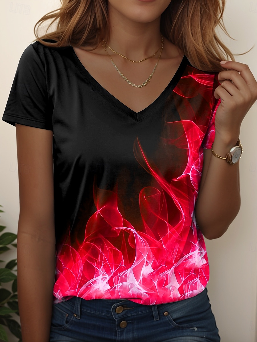 Femmes T-shirt A Ombre Graphique Occasionnel Manche Courte Col en V Hauts Réguliers Quotidien Imprimé Rouge Bleu Vert Été Printemps de 2025 ? $19.99 –P4