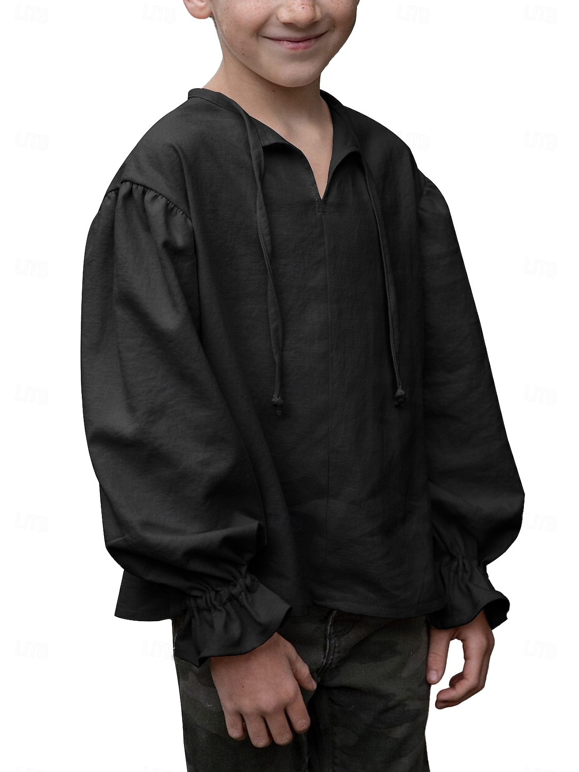 Retro Vintage Medieval Renaissance Shirt Pirate Viking Lace up Solid Color Boys Pirate Halloween Carnival Children's Day Vacation Casual Daily LARP Kid's Shirt Spring & Summer 2025 - $25.99 –P9