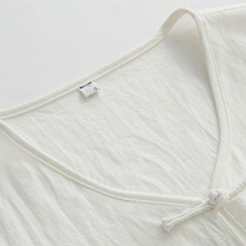 Herr Linne Undertröjor Ärmlös tröja Ärmlös V-hals Sommar Slät Designer Grundläggande Kineseri Knappar Semester Gata Utekväll Svart Vit Vin Topp t-shirt för män 2025 - $15.49 –P7