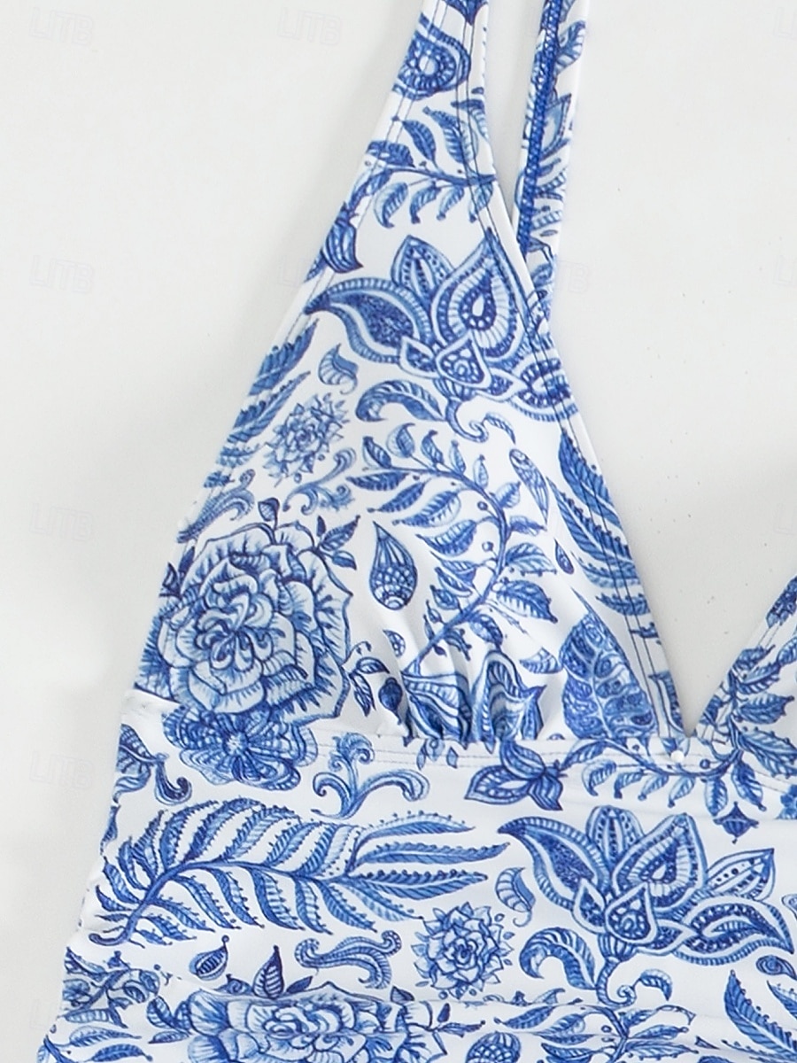 Maillots de bain femmes Bikini 2 pièces Maillot de bain échancré Sans dos Slim Vêtements de plage Vacances Floraux Col halter Sans manches de 2025 ? $23.99 –P21