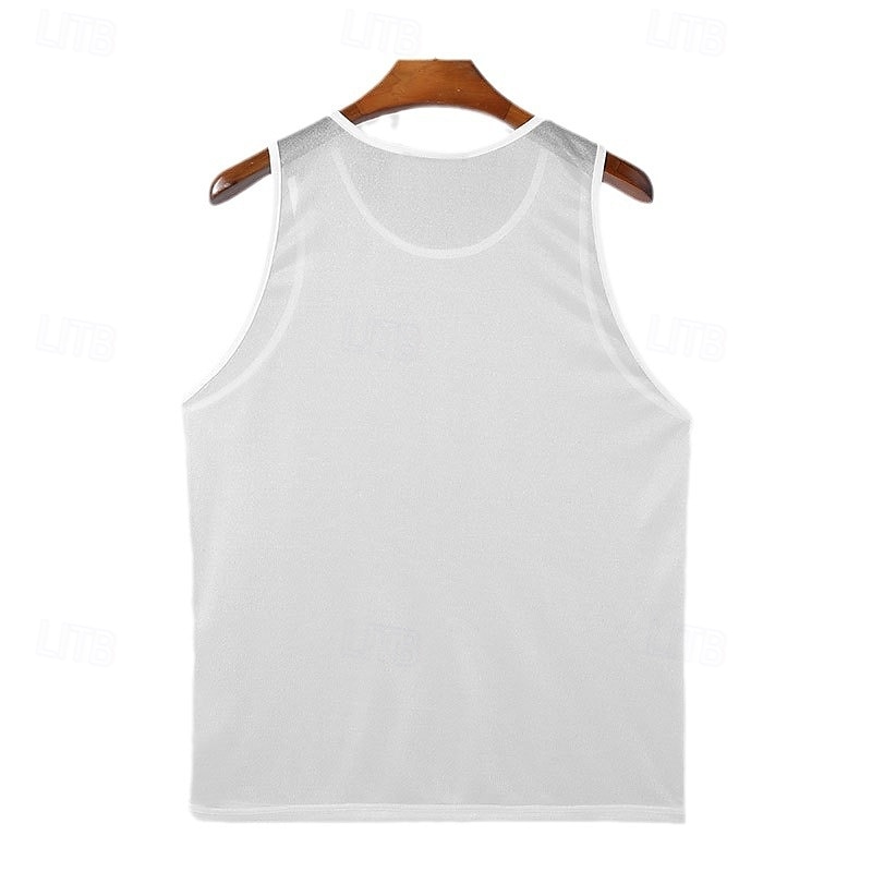 Herr Linne Väst Ärmlös Rund halsringning Sommar Slät Mode Modern Stil Nät Transparent Gata Helgdag Svart Vit Orange Topp t-shirt för män 2025 - $12.99 –P3