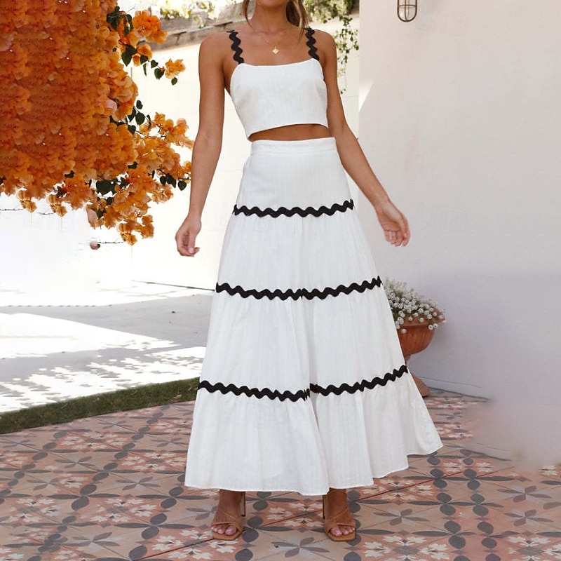 Damen Midikleid Weißes Kleid Abschlusskleid Zweiteiliges Kleid Mode Geburtstag Abschlussfeier Date Normale Passform Farbblock Ärmellos Spaghettiträger Hellgelb Weiß Sommer 2025 - $32.99 –P2
